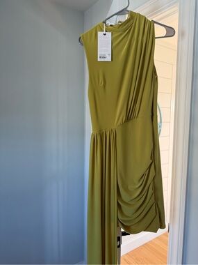 Forever Unique Olive Draped One-Shoulder Asymmetric Gown